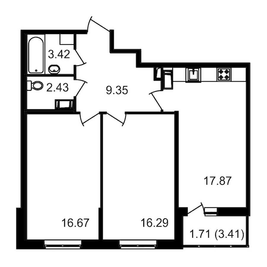 Двухкомнатная квартира в : площадь 69.44 м2 , этаж: 9 – купить в Санкт-Петербурге